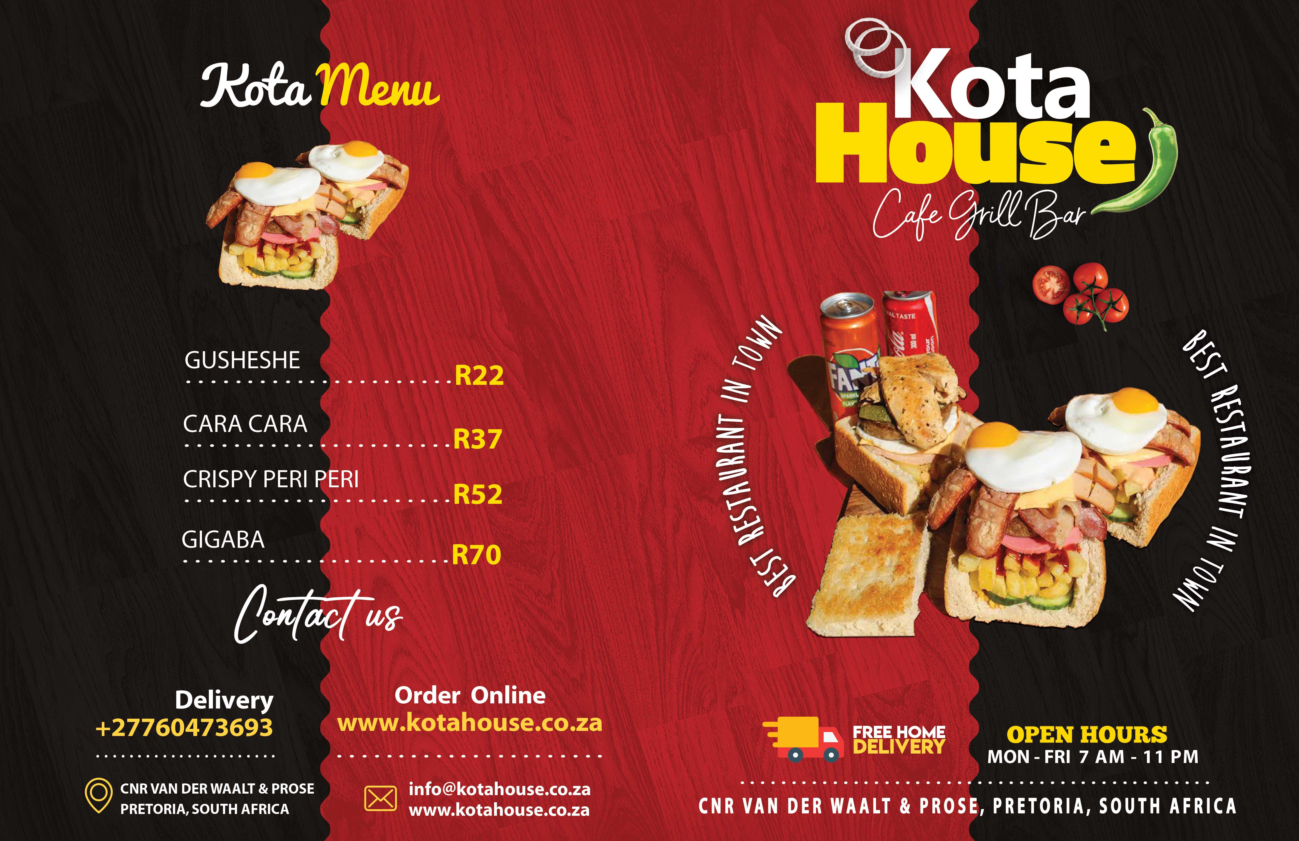 Kota House Menu Design